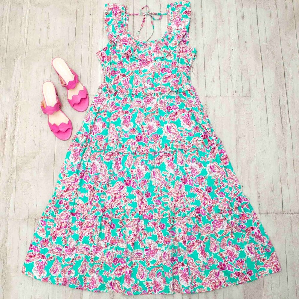 NWT J. Crew Ruffled Midi Dress in Seafoam Ivory size 12